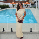 2025 F24DS396 INS  style  spring new women's clothing lace sexy slim solid color off-the-shoulder dress