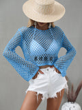 2025 New spring and summer, 's new  knitted sweaters, flared sleeves, loose Popular trade round neck hollow sweater women