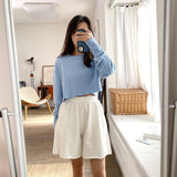 Spring new lazy style casual short sweater solid color long sleeves loose home wear comfortable versatile sports women