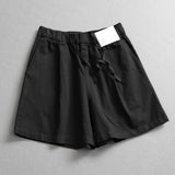 "Comfortable and breathable" pure cotton drawstring elastic waist loose wide-leg pants versatile outer casual pants women's shorts L377