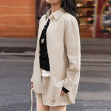 Loose casual linen cotton set  spring and summer Korean version solid color shirt lapel cardigan shorts two-piece set