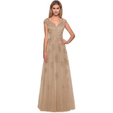 2025Hot trade evening dress women's shoulder long ball dress A-shaped skirt lace applique mesh formal party dress