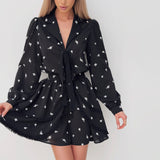 2025 chiffon floral fungus edge suit skirt, celebrity temperament niche high-end Hepburn style waist V-neck two-piece set