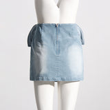 2025 skirt women's Korean style  spring new temperament elegant three-dimensional flower denim A-word short skirt women