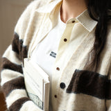 Contrasting striped knitted cardigan women's clothing design sense single-breasted spring and autumn top lazy casual long-sleeved woolen jacket