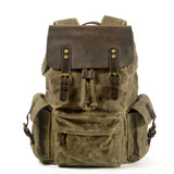 KKBOXLY 2025 New men's backpack canvas casual backpack trendy computer bag oil wax canvas with leather bag trendy street style
