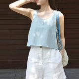 cotton and linen sleeveless vest women's summer commute casual versatile suspender slack slim crew neck striped top
