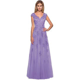 2025Hot trade evening dress women's shoulder long ball dress A-shaped skirt lace applique mesh formal party dress