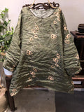 2025  23/4/Tea Ancient/Spring and Summer Literary Retro Ramie Printed Crew Neck Pullover Shoulder Medium Long Shirt