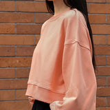 Classic crew neck solid color sweater women's clothing spring and autumn loose casual short top shoulder bubble sleeve jumper