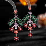 2025 Korean style heavy industry color zircon earrings women's copper inlaid zirconium fringed earrings silver needle personalized flower branch earrings