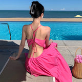 2025 seaside vacation style neck sling dress women's summer new sexy backless temperament super fairy long skirt