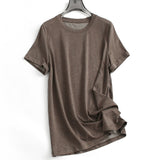 Skin-friendly and breathable linen blended crimped short-sleeved basic versatile  summer new casual women's T-shirt K384