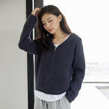 Navy collar knitted cardigan jacket women's clothing autumn and winter new lazy style solid color top design zipper knitted sweater