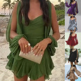 2025 women's dress Sexy Spice Girl Hollow Lantern Sleeve V-Neck Off-Shoulder Dress Women 661