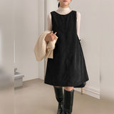 Spring and Autumn new corduroy sleeveless vest skirt, solid color Korean version A-shaped medium skirt backless lace-up design skirt women