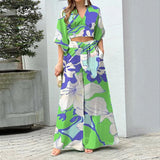 2025 Popular,   's new V-neck lantern sleeve short top high-waisted wide-leg pants women's spring women's suit