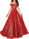 2025Popular trade dress  new one-word shoulder off-the-shoulder dress women's long sequined ball evening dress