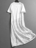 Solid color lace splicing split ends loose and thin  summer new long dress round neck T-shirt dress dress Z592