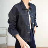 Retro lapel pocket casual denim jacket women's spring and autumn thin temperament small fragrant top