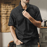 KKBOXLY 2025 Across the summer new men's washed lapel button T-shirt heavy oversize retro brown casual short sleeves