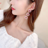 2025 Autumn and winter high-end earrings light luxury high-end bright zircon inlaid long multi-layer small daisy sun flower earrings