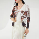 2025 Nanyou high-end women's clothing Sanzhai cardigan jacket spring and summer new printed long-sleeved versatile casual pleated top