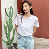 new short-sleeved T-shirt women's clothing Korean version imitation hemp bamboo cotton basic pullover with bottoming shirt T-shirt top