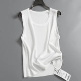 "Four Seasons Can Base" Contrasting Color Crew Neck Ice Skin-friendly Wide Shoulder Strap Single Wear Knitted Sweater Suspender Women's Vest L025