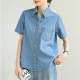 Customized fashion pure cotton denim shirt 2025 summer comfortable and versatile retro loose short-sleeved shirt