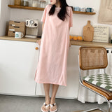 Solid color cotton simple macaron color home nightdress spring new soft and skin-friendly can be worn outside round neck long dress