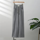Solid color jeans women's  summer new drawstring loose drape ice silk thin straight casual wide-leg pants K427