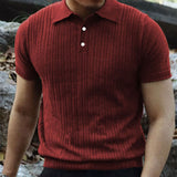 KKBOXLY 2025 popular summer casual solid color T-shirt men's short-sleeved versatile top n retro lapel button men's T-shirt