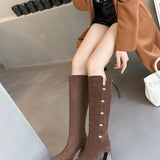 2025  Suede Trendy Button High Heel Over Knee Boots popular New Stiletto Side Zipper Boots Pile Boots