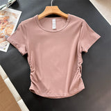 Sports T-shirt women's quick-drying pleated thread short  summer new super elastic fitness clothes running yoga K413