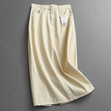 Solid color washed white polished semi-elastic waist high waist thin hip skirt medium and long skirt versatile denim skirt skirt skirt L378
