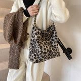 KKBOXLY 2025 Woolen leopard print small fragrant wind chain underarm garbage bag female bag female large capacity portable shoulder crossbody hair bag