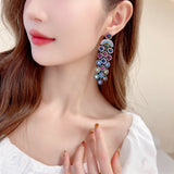2025 Heavy Industry Exaggerated Earrings Wholesale Luxury High-end Color Zircon Evening Banquet Dress with Long Fringed Earrings