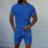 KKBOXLY 2025 popular  summer  trends Waffle crew neck men's suit summer two-piece set high-end trend