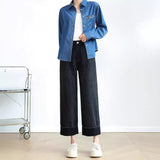 Retro loose denim short jacket women's spring and autumn fashion versatile casual lapel jacket top