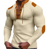 KKBOXLY 2025 foreign trade cross-border autumn new men's waffle color matching strap V-neck top casual long-sleeved bottoming T-shirt