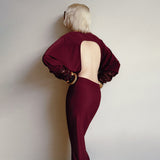 2025 G24DS234  New women's clothing autumn new fashionable and elegant solid color long-sleeved loose big halter dress