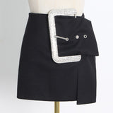 2025 Diamond-encrusted black skirt women's  spring new  style temperament heavy industry belt design A-word short skirt women