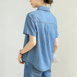 Customized 2025 summer cotton denim shirt comfortable and fashionable versatile retro loose short-sleeved shirt