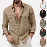 KKBOXLY 2025  new New Popular trade  independent station  men's shirts multi-pocket casual long-sleeved tops men's