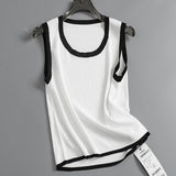 "Four Seasons Can Base" Contrasting Color Crew Neck Ice Skin-friendly Wide Shoulder Strap Single Wear Knitted Sweater Suspender Women's Vest L025