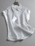 Striped lapel loose lace bat-shaped short-sleeved shirt can be matched with a complete set of wide-leg pants women's suit Z088