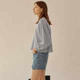 Spring and Autumn New Sweater  Women's Loose Short Lantern Sleeve Splicing Cotton  Casual Pullover