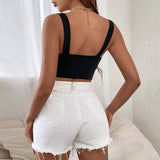 popular Cross-border  Popular and  Black Sports Solid Color Slim-fit Sleeveless Waist Shoulder Strap Halter Small Vest