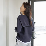 Navy collar knitted cardigan jacket women's clothing autumn and winter new lazy style solid color top design zipper knitted sweater